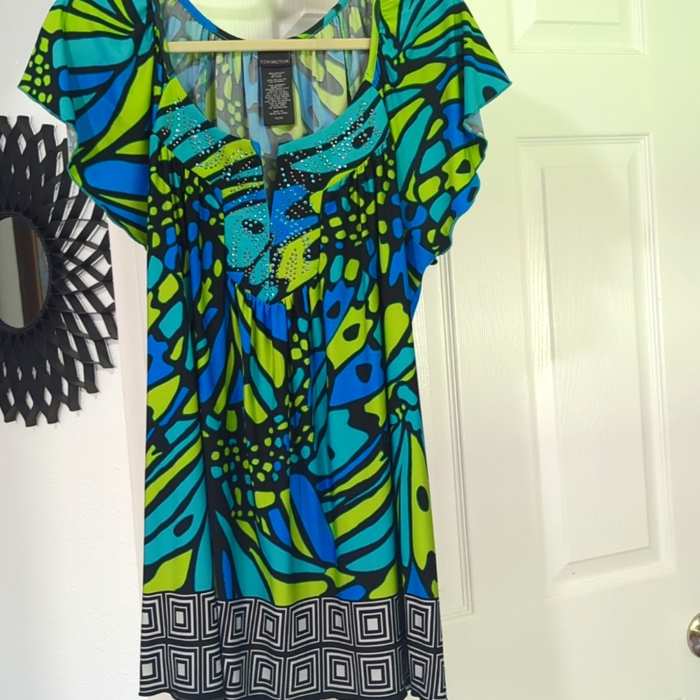 COVINGTON EMBELLISHED SHORT SLEEVE TUNIC XLARGE TOP